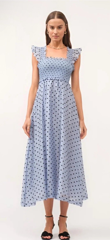 Sofie the label Jacquelyn blue polka dots midi dress medium