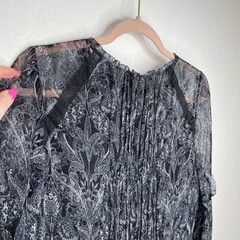 Elie Tahari Gothic Paisley Floral Long Bell Sleeve Silk Fringe Mini Dress 6