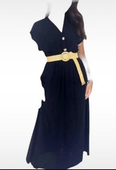 Women’s Belted Long Summer Dress-Elegant Flowy Maxi-Button Detail-Size S
