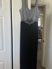 Black And Silver Dress, Sleeveless, Thigh High Slit On Right Side, Size 4