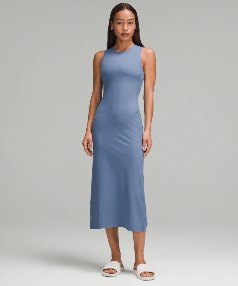 Lululemon All Aligned Ribbed Midi Dress, Oasis Blue, Size 8