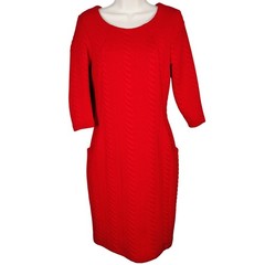 Sharagano Red Textured Cable Knit Sheath Dress 3/4 Sleeve Pockets Size 4