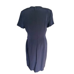 August Silk Navy Blue 100% Silk Short Sleeve Pleated Dress Size 10Quiet Luxury