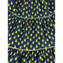 Ina (i:na) Blue Cotton Pineapple Print Midi Dress Tiered Ruffle Smocked Small