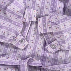 Vintage Dress Womens Small S Purple Floral Striped Midi Day House Lounge 60s 70s