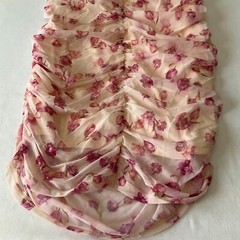 S Betro Mini Bodycon Dress Womens Size L Pink Floral Lined Straps Stretch Ruched