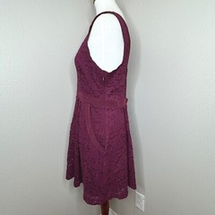 FREE PEOPLE Lovely In Lace Mini Dress MED Dk Red Back Cut Out Romantic Fit Flare