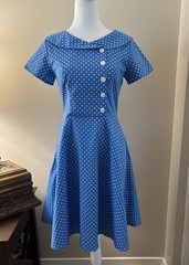 Vintage Wedtrend Women’s Size S Blue Polka Dot Fit & Flare Asymmetrical Button