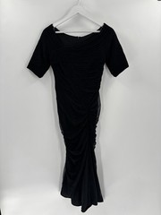 Tadashi Shoji Dress Womens XS Black Mesh Asymmetrical Ruched Evening Pleated