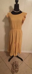 Indigo Rose Yellow Solid Crinkle Midi Dress Round Neck Ruffle Cap Sleeve 1X
