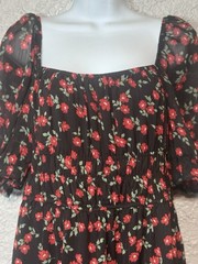 Altar&rsquo;d State Black Red Floral Dress Womens Xlg Tiered Smocked Cottagecore Femi