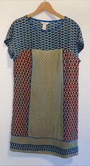 Sundance Boho Patchwork Lined Short Sleeve Shift Dress 100% Silk Size 8