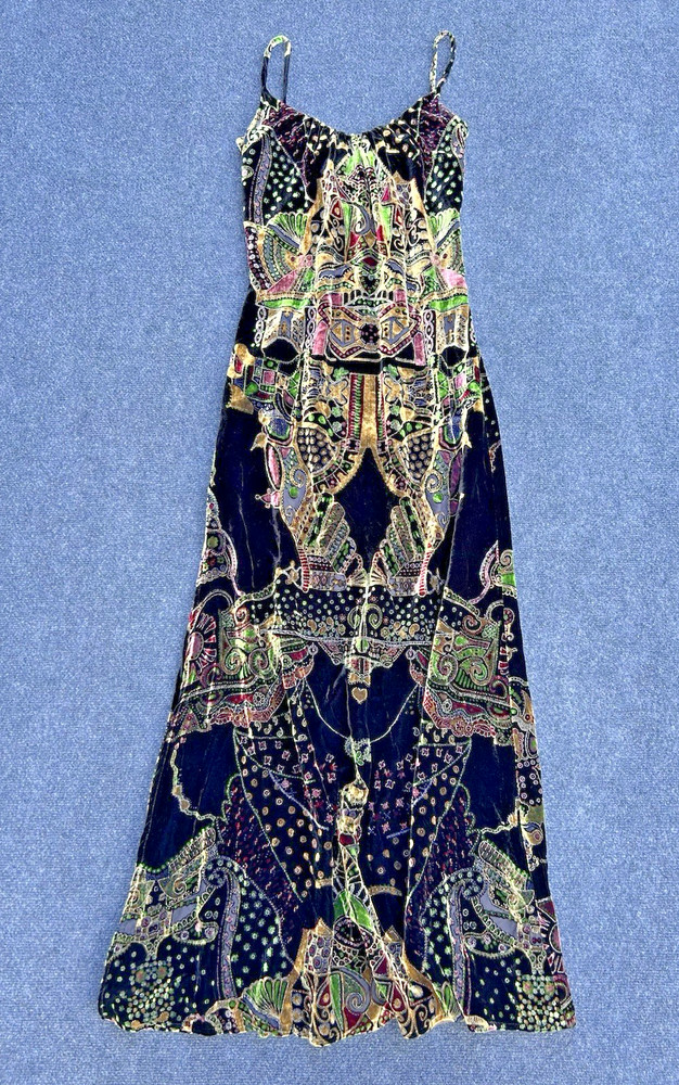 VTG CHRISTIAN LACROIX Bazar Stunning Velvet Maxi Dress Gown High Slit EU 38 S/M