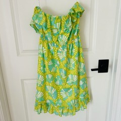 LILLY PULITZER Yellow Green On The Half Shell Ruffled Strapless Mini Dress Sz XL