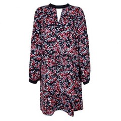 Loft Womens Long Sleeve Red Berry Black Velvet Trim Shift Dress Size M
