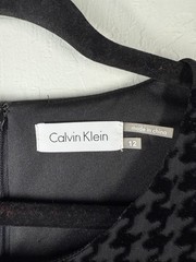 Calvin Klein Dress Womens 12 Sleeveless Sheath Houndstooth Panel Velvet Detail