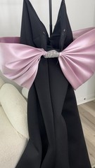 Gold Store Women’s Black/Pink Satin Beaded Bow V-Neck Sleeveless Zip Long Gown S