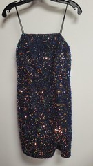 Twilight Navy NYE Sequin Sparkle Spaghetti Strap Mini Dress, Medium