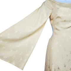 Lulus Cream Floral Jacquard Open Back Bell Sleeve Maxi Dress XS 31309L NEW
