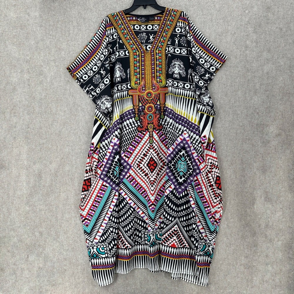 Goddess by Winlar Satin Kaftan Tunic Dress One Size Fits Most African Tribal
