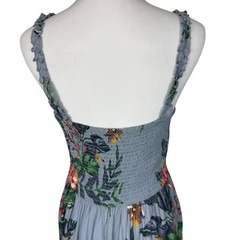 Patrons of Peace Womens XS Blue Tropical Floral Ruffle Button Front Midi Dress