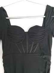 Lulus Dramatic Demure Corset Bustier Basque Indie Sleaze Mesh Dress Women XL NWT