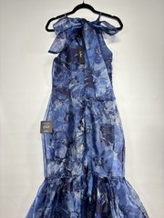 Lulus Admirable Essence Navy Blue Floral Organza Trumpet Midi Dress Size M