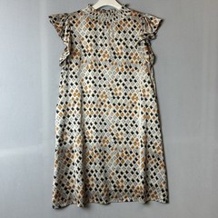 THML Dress Womens Small Beige Orange Blue Shift Style High Neck Flutter Sleeve
