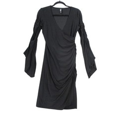Laundry by Shelli Segal Black Ruched Wrap Whichy Goth Midi Dress Long Sleeve 4