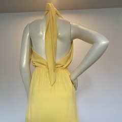 VICI Yellow Halter Backless Open Back Chiffon Midi Dress Pleated XL D-4989