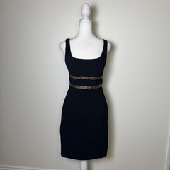 Express World Brand Corset Mini Dress Black Embroidered Trim Y2K Size 5/6 90s