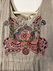 Solitaire Medium Brown Embroidered tiered Maxi Sun Dress Hippy boho Gauzy ￼