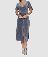 $95 J.O.A. Women&rsquo;s Gray Tie Short Sleeve High Slit Striped Midi Dress Size L