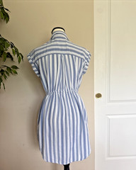 Japna Shirt Dress Blue White Striped Hight Low Button Tie Size M Cotton Blend