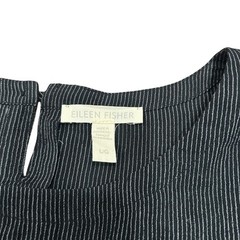 Eileen Fisher Black Tunic Dress Large Cotton Blend Striped Minimalist Lagenlook