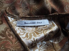 Ballinger Gold 100% Silk Sheath Maxi Dress Antique Brass Rust Scroll Print M