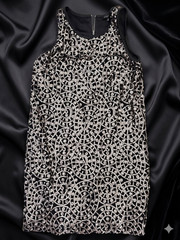 ETCET Black Sleeveless Shift Dress with Silver Geometric Sequin Overlay – Size 4