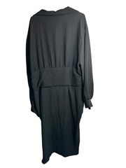 pretty little thing plus black long sleeve open v neck front dress size 20