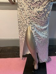 Cache White Sequin Open Back Formal Gown Dress Size 6 Altered Prom Gala Evening