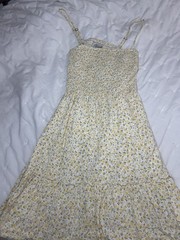 Hollister White Yellow Green Floral Smocked Sleeveless Square Neck Midi Dress M