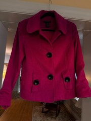 Grace Elements Magenta Pink Black Buttons Short Fuzzy Wool-like Jacket Peacoat 8
