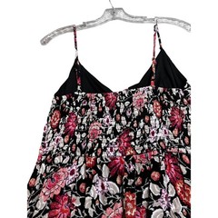 Maurices Floral Tiered Ruffle Mini Dress Black Pink Smocked Back Medium