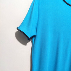 Just Clothes Womens Medium Knit Shift Dress Aqua Short Sleeves Piping « USA »