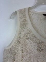 Mini Dress Sheer Lace Womens XL Ivory Floral Mesh Lined Sleeveless Coquette