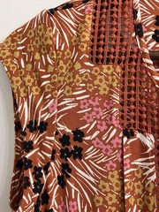 Daniel Rainn Floral Dress RXP Rust Orange Pink Boho Crochet Trim Rayon Lined