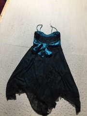 Speechless Dress Womens S Small Black Shiny Floral Teal Belted Tank Flowy