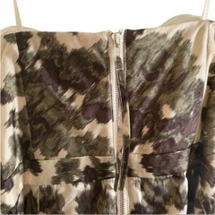 J Crew Cream Green Tan Camouflage Floral Strapless Cut-Out 100% Silk Dress Sz 0