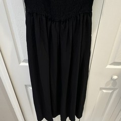 Mixed Threads Black Solid Square Neck Smocked￼Stretch Midi Dress Women’s L