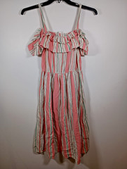 BP Pink Striped Multicolor Ruffle Sleeveless Cotton Midi Dress Size Small