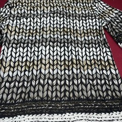 L Anthropologie Aryeh Sweater Dress Black Brown Boho Zip Neck Roll Tab 3/4 Slv L